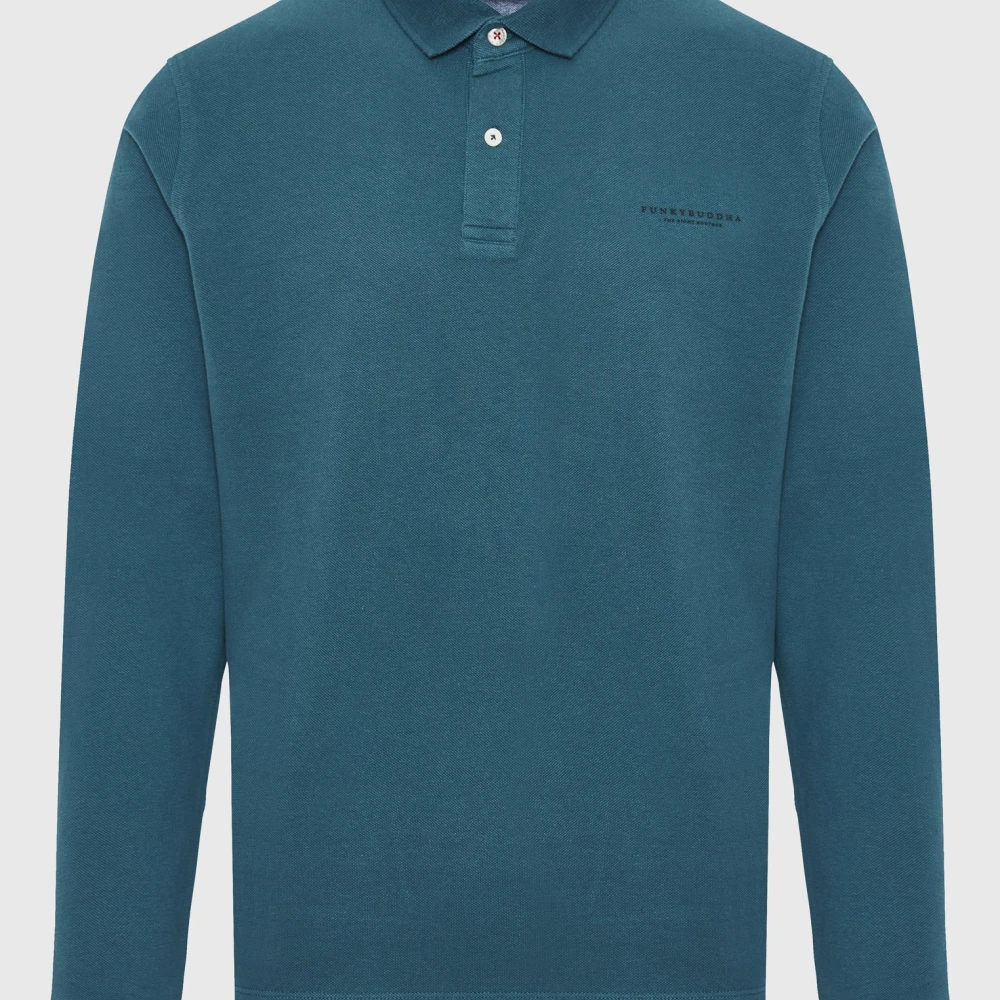 FUNKY BUDDHA Μακρυμάνικη πόλο μπλούζα σε πικέ ύφασμα