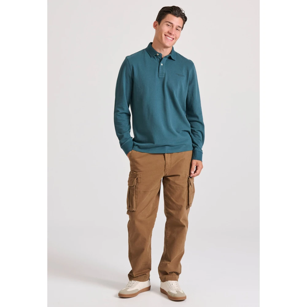 FUNKY BUDDHA Μακρυμάνικη πόλο μπλούζα σε πικέ ύφασμα