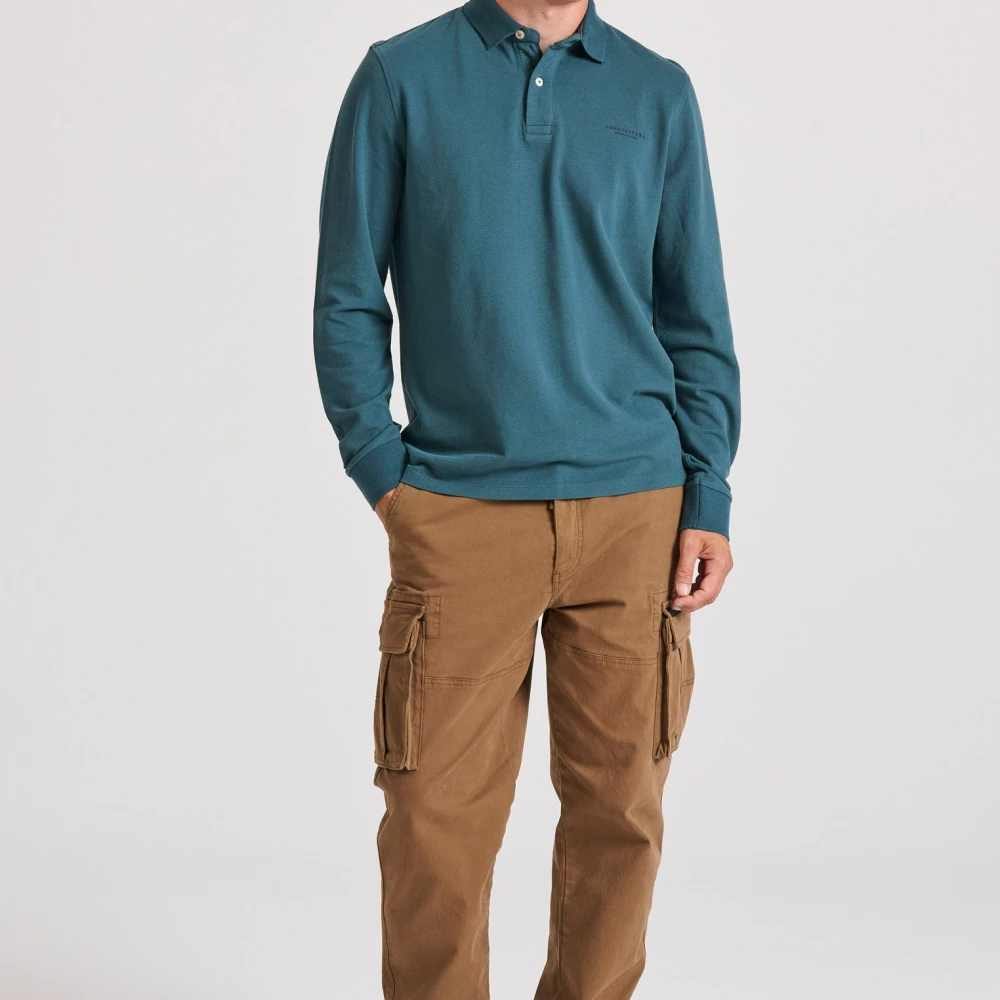 FUNKY BUDDHA Μακρυμάνικη πόλο μπλούζα σε πικέ ύφασμα