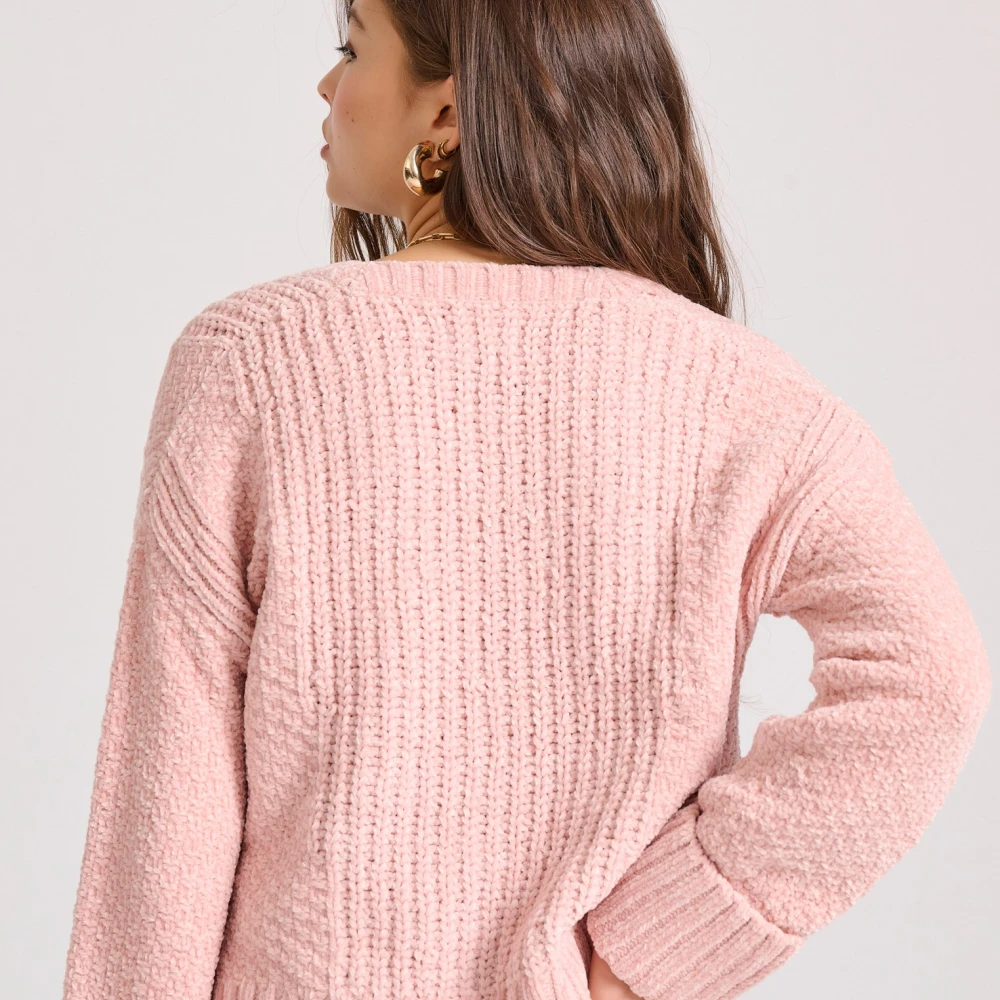 FUNKY BUDDHA Πλεκτή ζακέτα σενίλ με δίπλωμα στα μανίκια