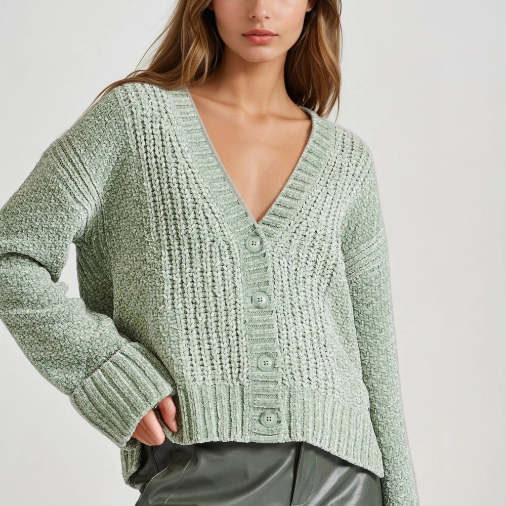 FUNKY BUDDHA Πλεκτή ζακέτα σενίλ με δίπλωμα στα μανίκια