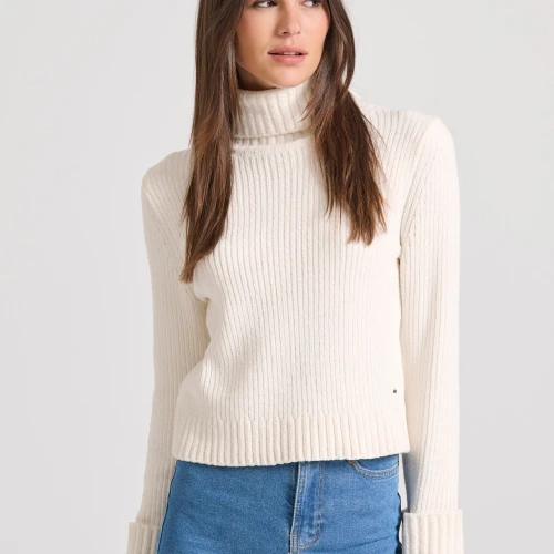 FUNKY BUDDHA Σενίλ πουλόβερ ζιβάγκο με δίπλωμα στα μανίκια