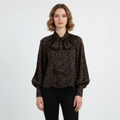 CAVALIERI Μπλούζα Μακρυμάνικη με Φιόγκο και Εμπριμέ Σχέδιο