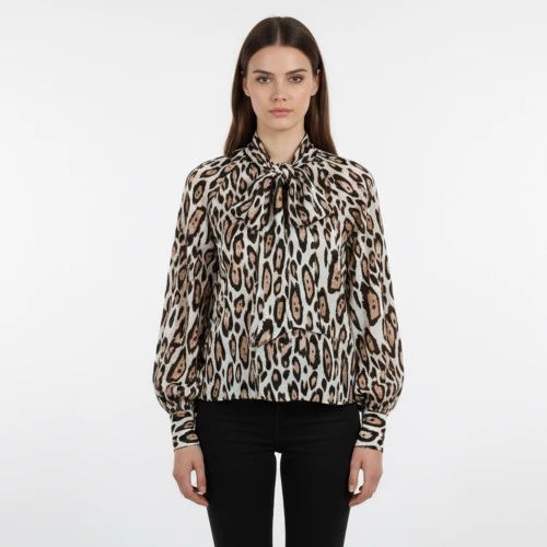 CAVALIERI Μπλούζα Μακρυμάνικη με Φιόγκο και Εμπριμέ Σχέδιο