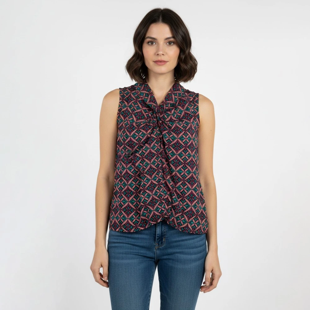 CAVALIERI Μπλούζα Αμάνικη με V Εμπριμέ Σχέδιο