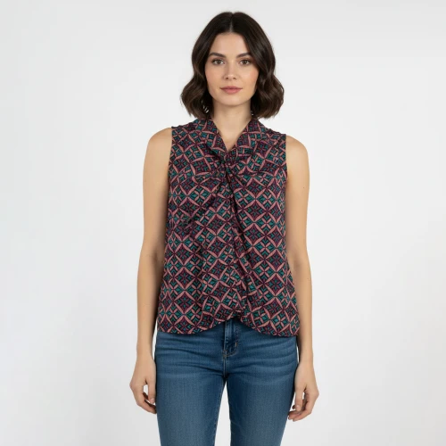 CAVALIERI Μπλούζα Αμάνικη με V Εμπριμέ Σχέδιο