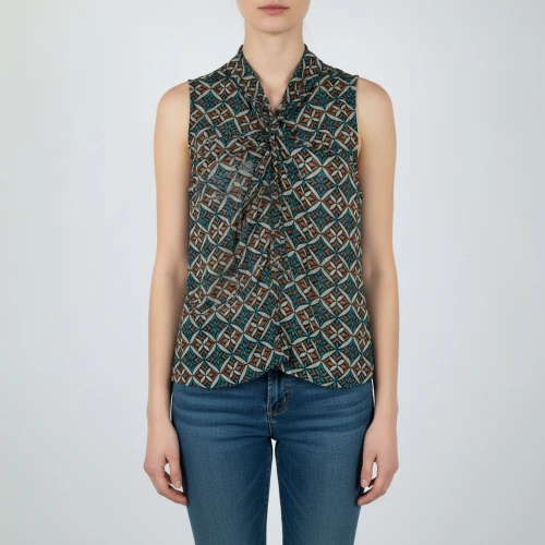 CAVALIERI Μπλούζα Αμάνικη με V Εμπριμέ Σχέδιο