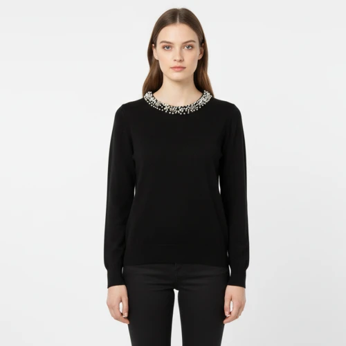 CAVALIERI Μπλούζα Πλεκτή με Στρας στον Γιακά