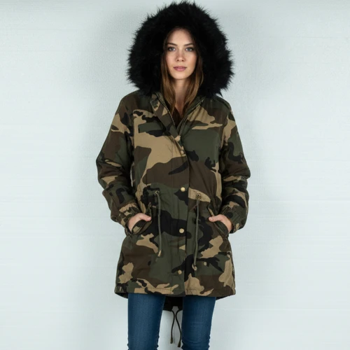 CAVALIERI Μπουφάν Μακρύ με Κουκούλα Εμπριμέ K732