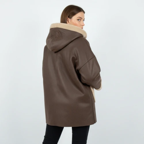 CAVALIERI Μπουφάν Δερμάτινο με Κουκούλα και Γούνα Γυναικείο