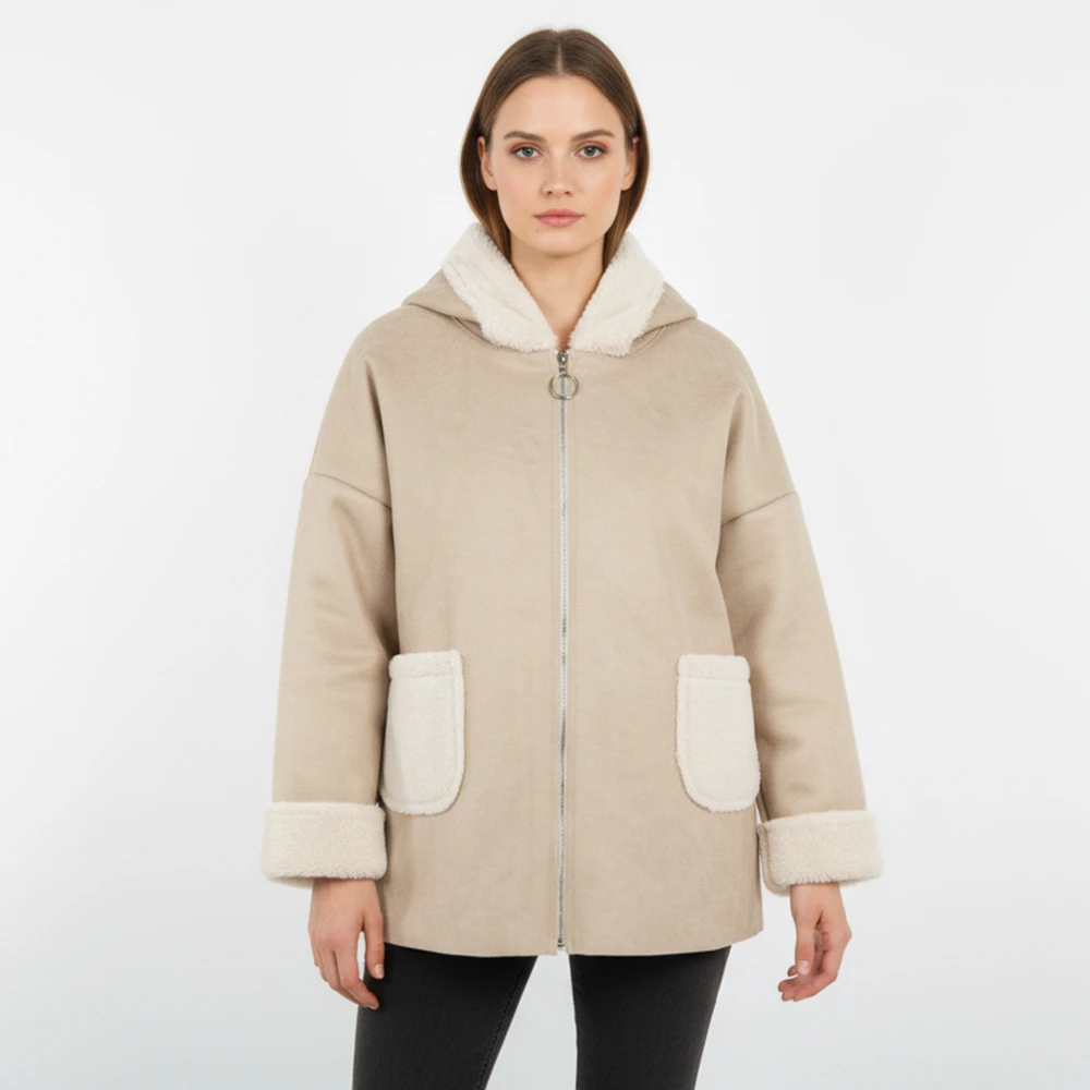 CAVALIERI Μπουφάν Δερμάτινο με Κουκούλα και Γούνα Γυναικείο