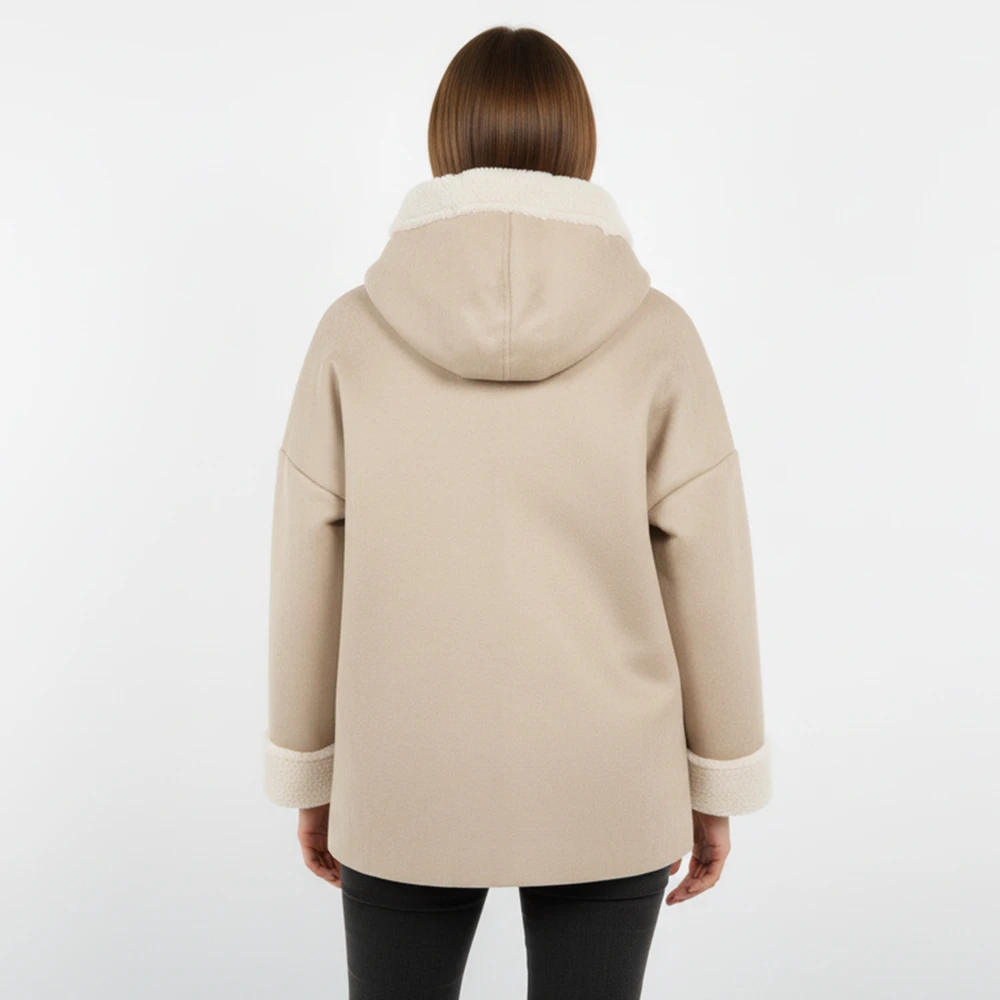 CAVALIERI Μπουφάν Δερμάτινο με Κουκούλα και Γούνα Γυναικείο