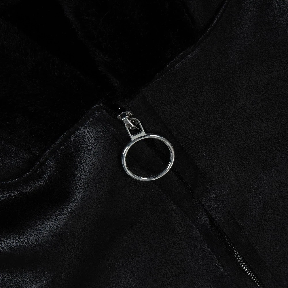 CAVALIERI Μπουφάν Δερμάτινο με Κουκούλα και Γούνα Γυναικείο