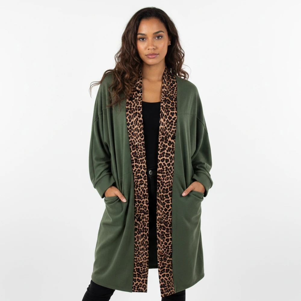 CAVALIERI Πανωφόρι Ριχτό με Φάσα Λεοπάρ Γυναικείο