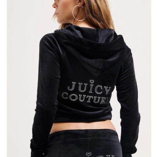 Juicy Couture Μακριά Γυναικεία Ζακέτα Φούτερ Βελουτέ με Κουκούλα