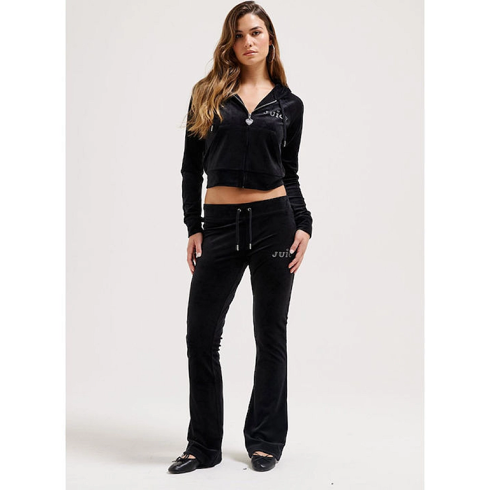 Juicy Couture Μακριά Γυναικεία Ζακέτα Φούτερ Βελουτέ με Κουκούλα