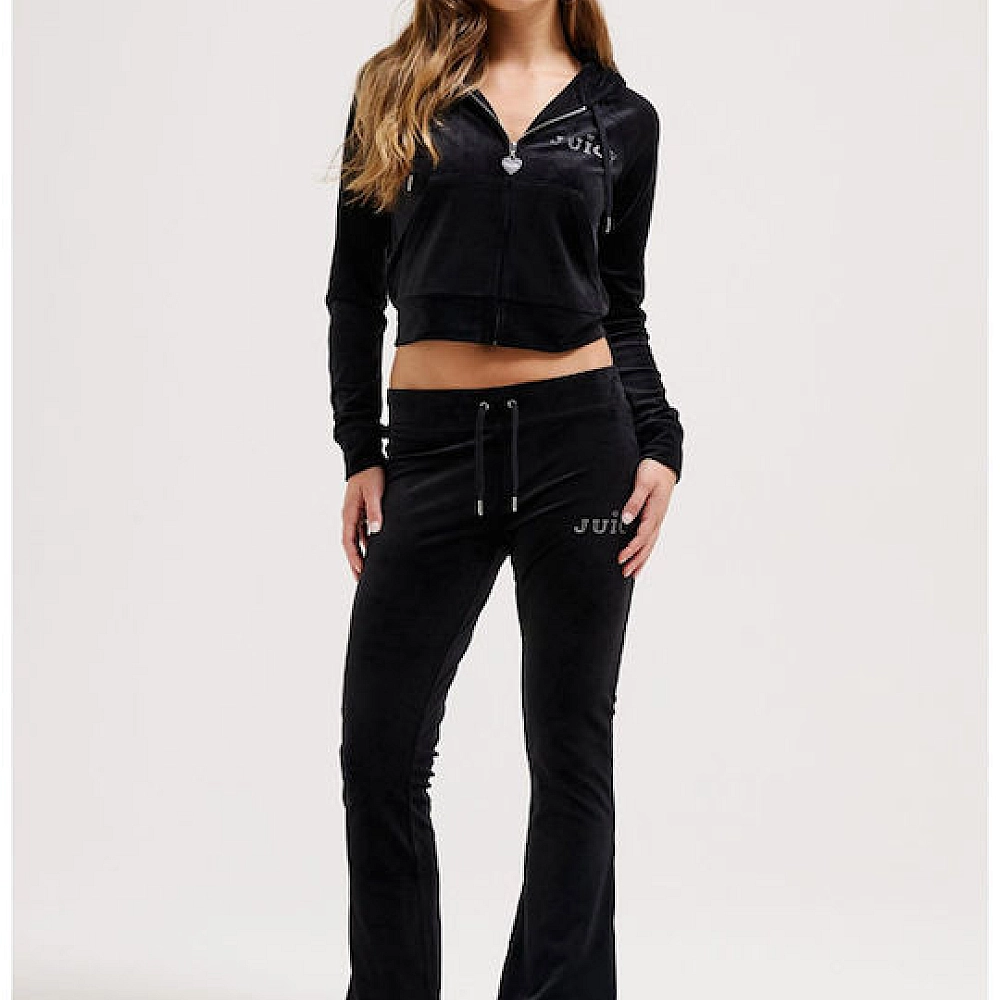 Juicy Couture Μακριά Γυναικεία Ζακέτα Φούτερ Βελουτέ με Κουκούλα