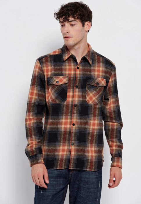 FBM006-029-05 Oversized flannel πουκάμισο με τσέπες