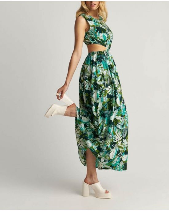 Φόρεμα cut out μακρύ με palm leaves Green 9917023 Attrativo