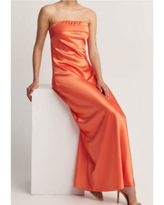 Φόρεμα στράπλες σατέν υφή Orange 9916864 Attrativo