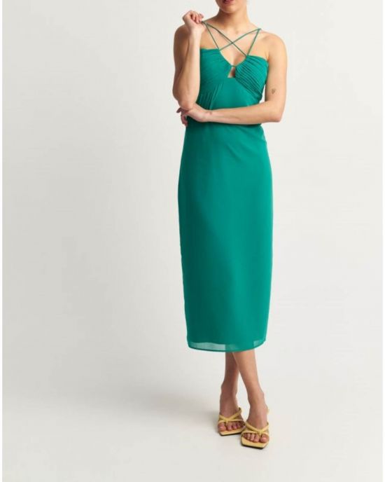 Φόρεμα μακρύ με λεπτές τιράντες Green 9916868 Attrativo
