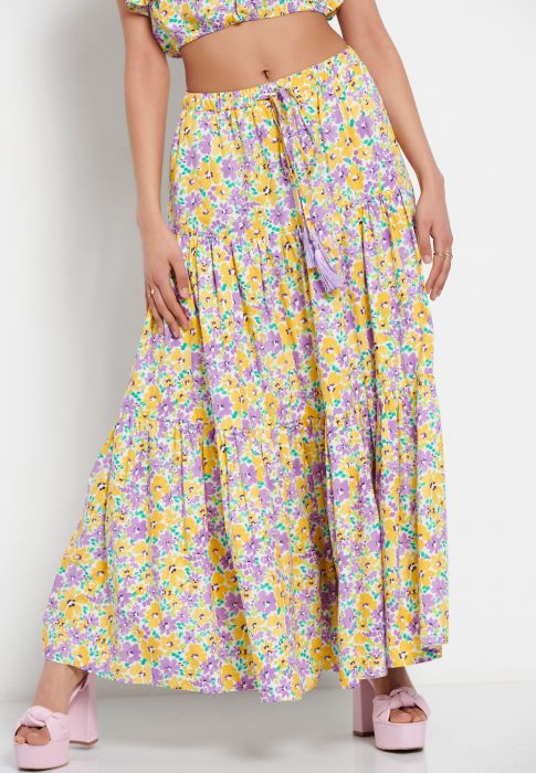FBL007-107-14 Maxi φούστα με floral all over τύπωμα Funky Buddha