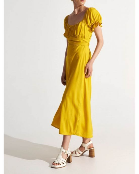 Φόρεμα μίντι με σούρες Yellow ALE