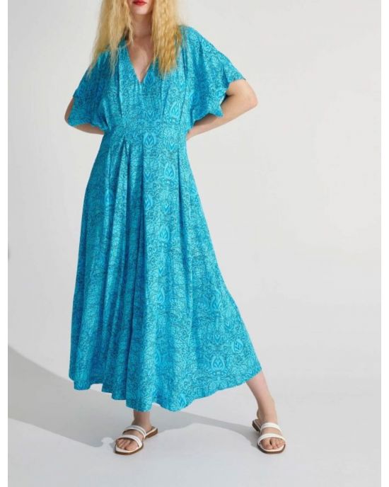 Φόρεμα μακρύ με prints Aqua ALE