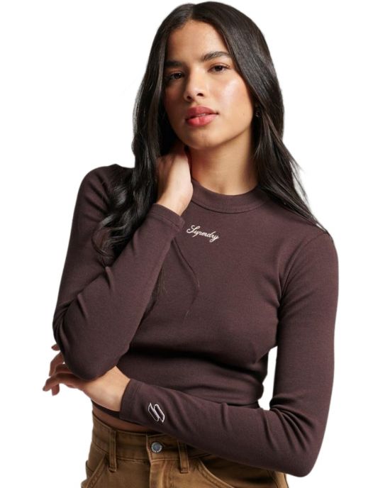 Γυναικεία Μπλούζα Rib Long Sleeve Emb Fitted W6011656A