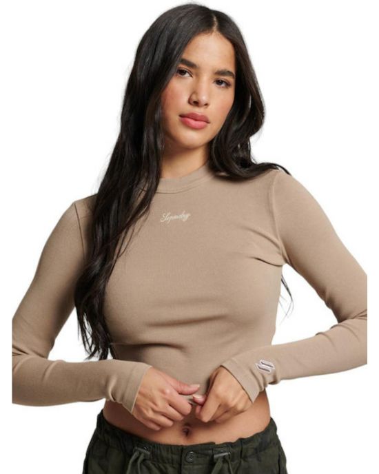 Γυναικεία Μπλούζα Rib Long Sleeve Emb Fitted W6011656A