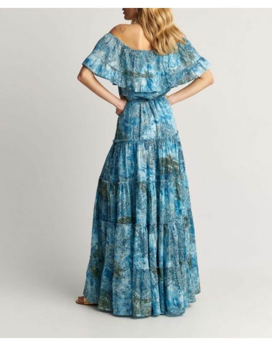 Φόρεμα μακρύ με βολάν Blue 9916887 Attrativo
