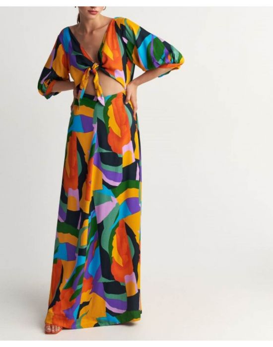 Φόρεμα εξώπλατο με πολύχρωμα prints Multicolor 9917086 Attrativo