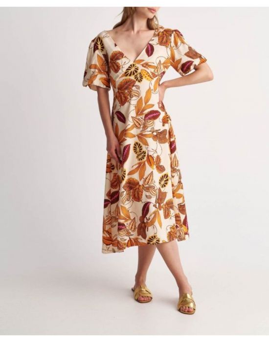 Φόρεμα cut-out με μοτίβο φύλλα Multicolor 9917978 Attrativo