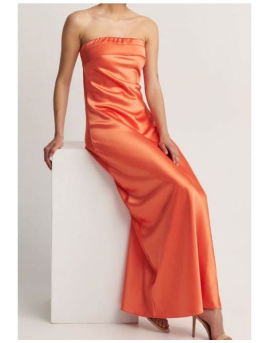 Φόρεμα στράπλες σατέν υφή Orange 9916864 Attrativo