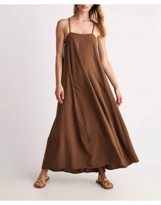 Φόρεμα μακρύ με τιραντάκι Chocolate 9917953 Attrativo