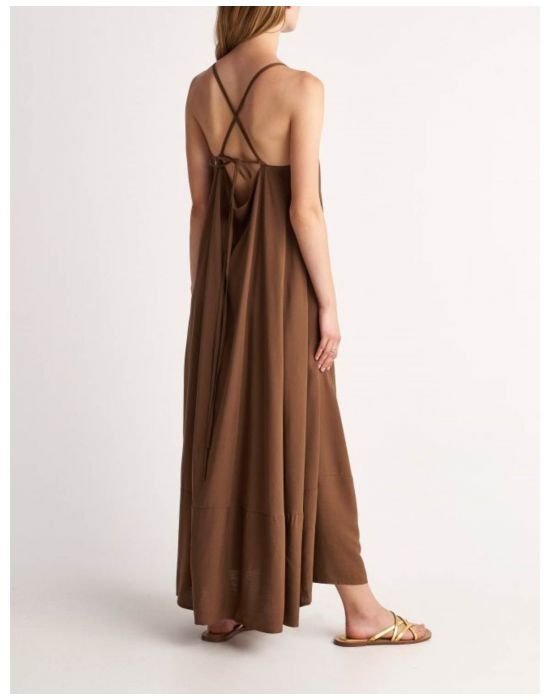 Φόρεμα μακρύ με τιραντάκι Chocolate 9917953 Attrativo