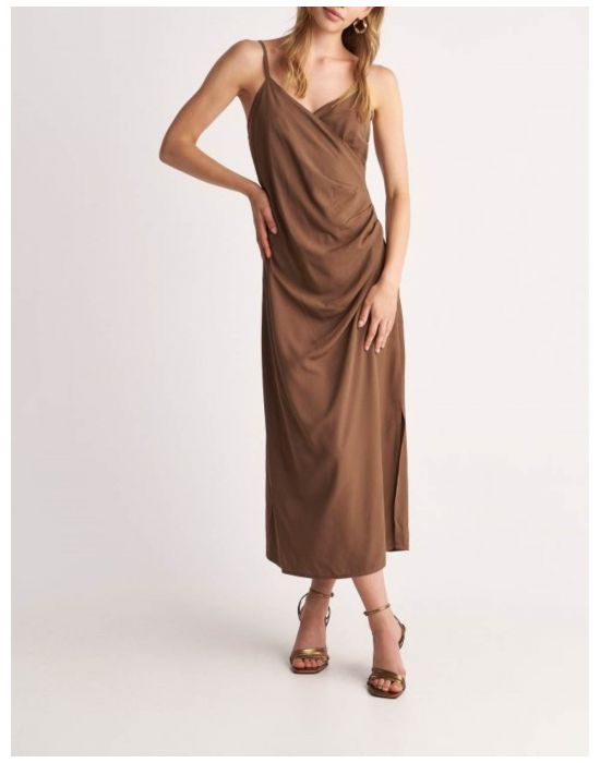 Φόρεμα μακρύ ντραπέ Chocolate 9917973 Attrativo
