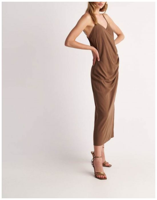 Φόρεμα μακρύ ντραπέ Chocolate 9917973 Attrativo