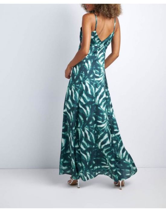 Φόρεμα μακρύ με τροπικό σχέδιο Green 91337234 Attrativo