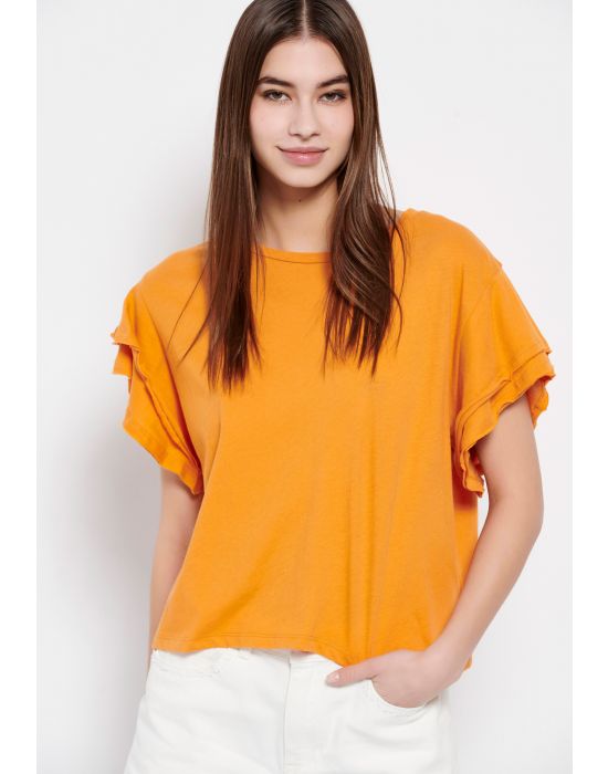FBL007-103-04 Γυναικείο t-shirt με βολάν στο μανίκι Funky Buddha