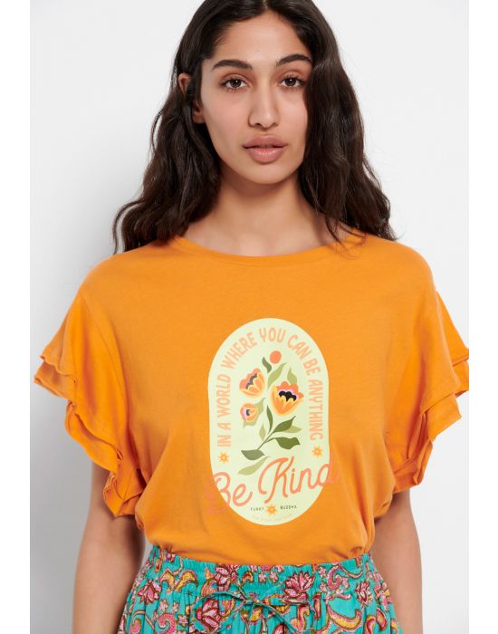 FBL007-405-04 T-shirt με βολάν στο μανίκι και τύπωμα Funky Buddha