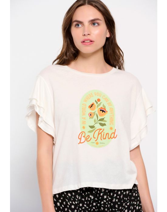 FBL007-405-04 T-shirt με βολάν στο μανίκι και τύπωμα Funky Buddha
