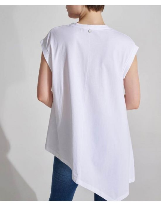 T-shirt ασύμμετρο με τύπωμα White ALE