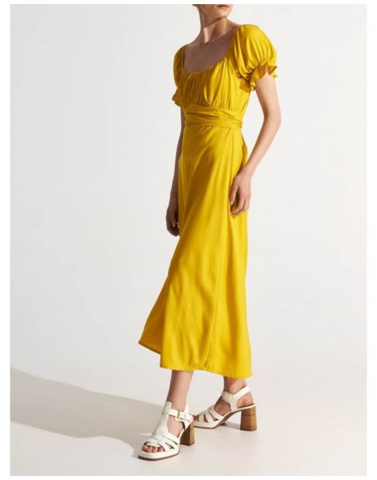 Φόρεμα μίντι με σούρες Yellow ALE
