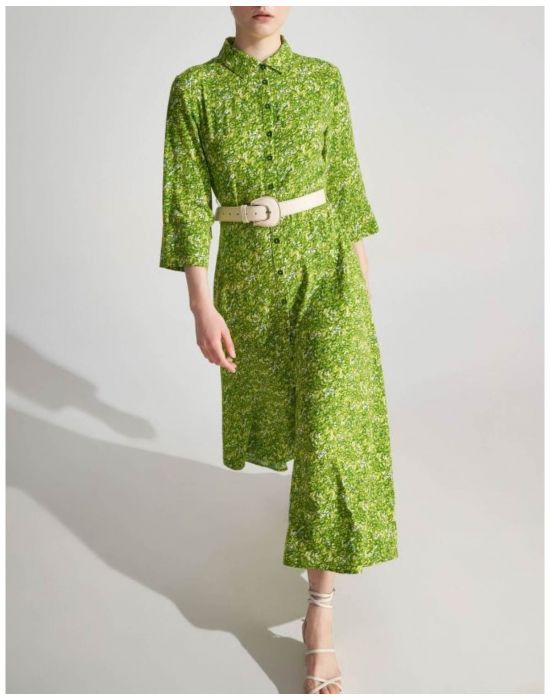 Φόρεμα σεμιζιέ εμπριμέ με ζώνη Lime ALE