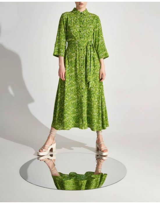 Φόρεμα σεμιζιέ εμπριμέ με ζώνη Lime ALE