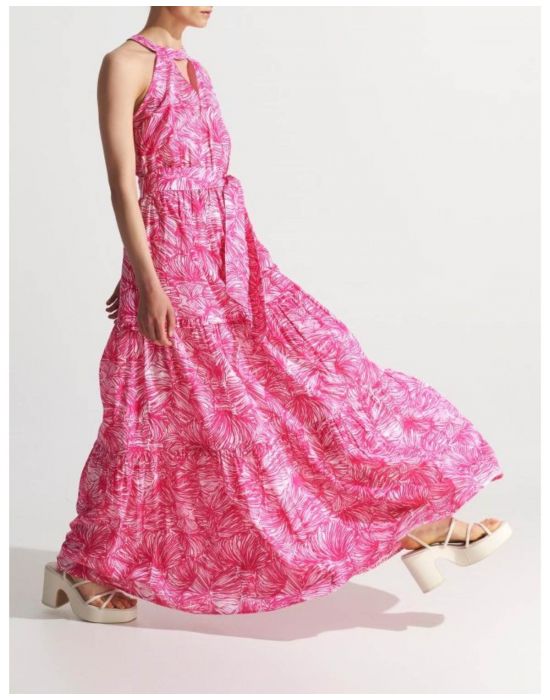 Φόρεμα εμπριμέ με βολάν Pink ALE