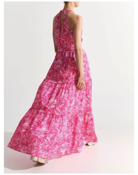 Φόρεμα εμπριμέ με βολάν Pink ALE