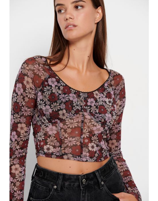 FBL008-102-17 Φλοράλ cropped top Funky Buddha