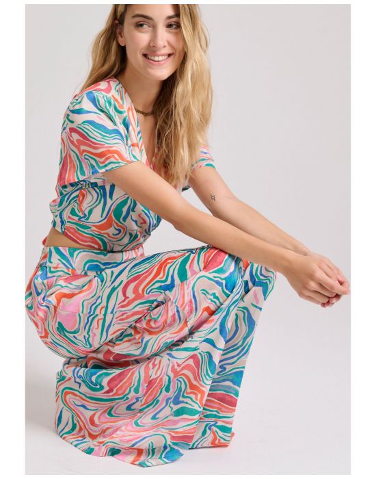 Γυναικεία Εμπριμέ Wide Leg Παντελόνα FBL009-123-02